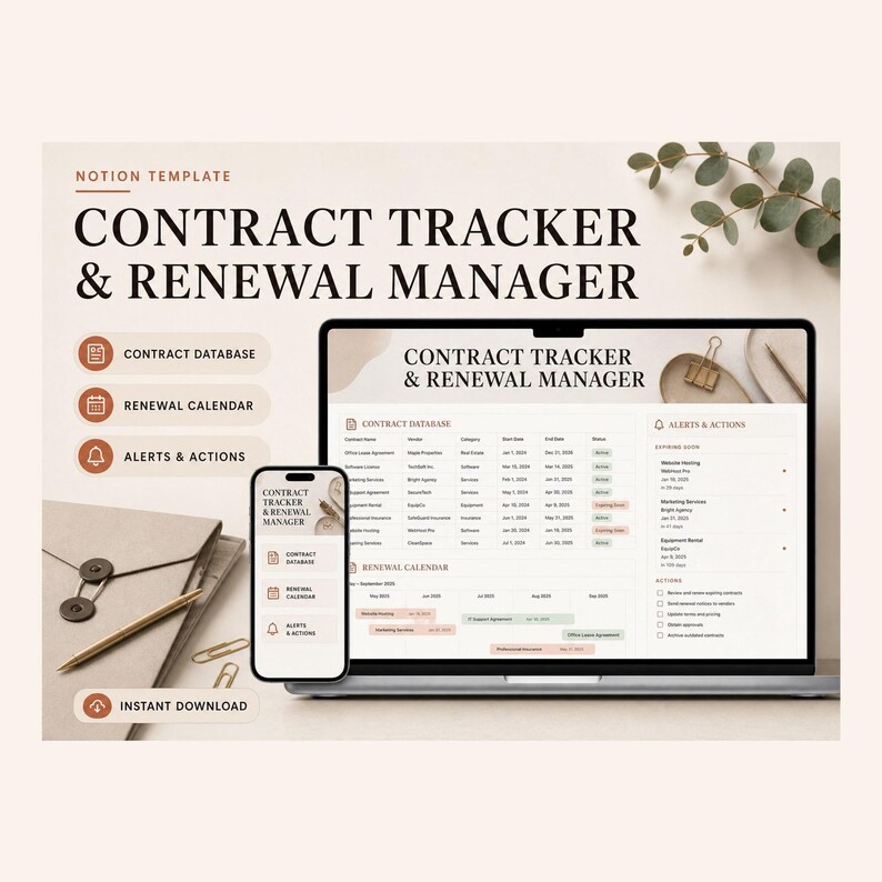 Notion Contract Tracker & Renewal Manager – Organized Workspace (Digital Download) image 1