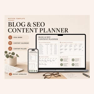 Notion Blog & SEO Content Planner – Trefwoorden, Kalender, Prestaties (Digitale download)