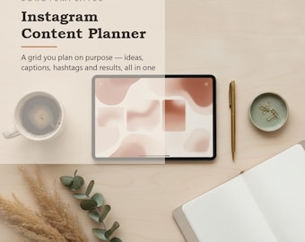 Plantilla de Notion para planificar contenido de Instagram: una cuadrícula donde puedes planificar con propósito, ideas, subtítulos, hashtags y resultados.