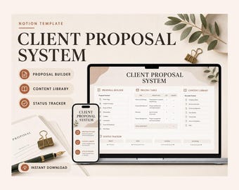 Client Proposal System Notion Template | Freelance Proposal Tracker, Follow-Ups & Sales Pipeline