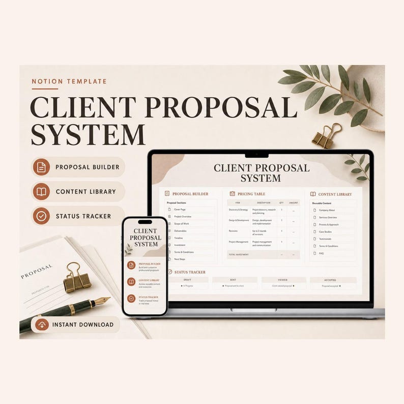 Client Proposal System Notion Template | Freelance Proposal Tracker, Follow-Ups & Sales Pipeline image 1