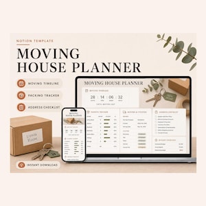 Moving House Planner Notion Template – Timeline, Packing, Address, Budget (Digital Download)