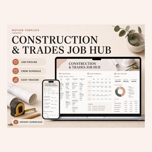 Construction & Trades Job Hub Notion Template – Quotes, jobs, materials and payments tracked properly image 1
