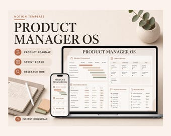 Product Manager OS Notion Template – Roadmap, Backlog, Sprints (Digital Download)