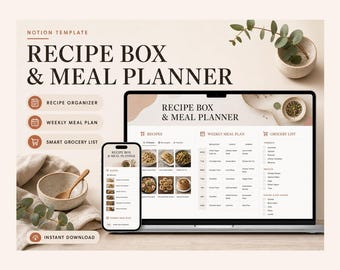 Notion Recipe Box & Meal Planner Template – Digital Organization (Instant Download)