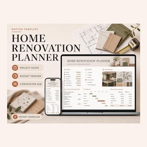 Home Renovation Planner Notion Template – Project, Budget, Contractors (Digital Download) image 1
