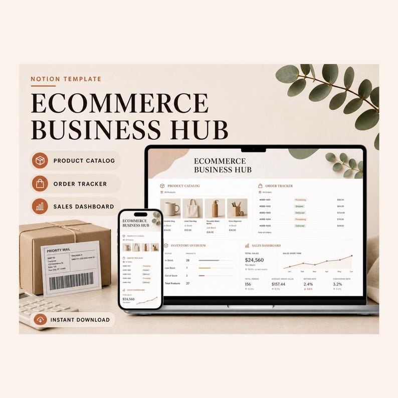 Plantilla de Notion para centro de negocios de comercio electrónico: productos, pedidos, inventario y proveedores en un solo lugar. imagen 1