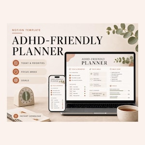 Agenda per la gestione delle idee in caso di ADHD: sfogo mentale, aree di interesse, obiettivi (download digitale) immagine 1