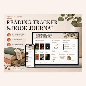 Notion Reading Tracker & Book Journal Template – Organize Your Reading Life (Digital Download) image 1