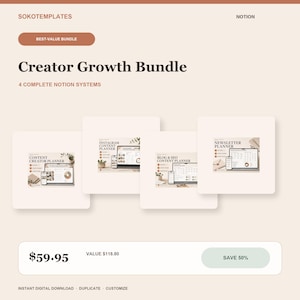 Pacchetto Notion per la creazione di contenuti / Modelli per Instagram, SEO per blog, newsletter e pianificazione dei contenuti