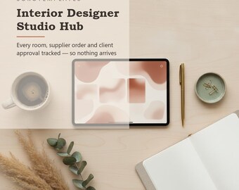 Plantilla de Notion para estudio de diseño de interiores: seguimiento de cada habitación, pedido de proveedor y aprobación del cliente.