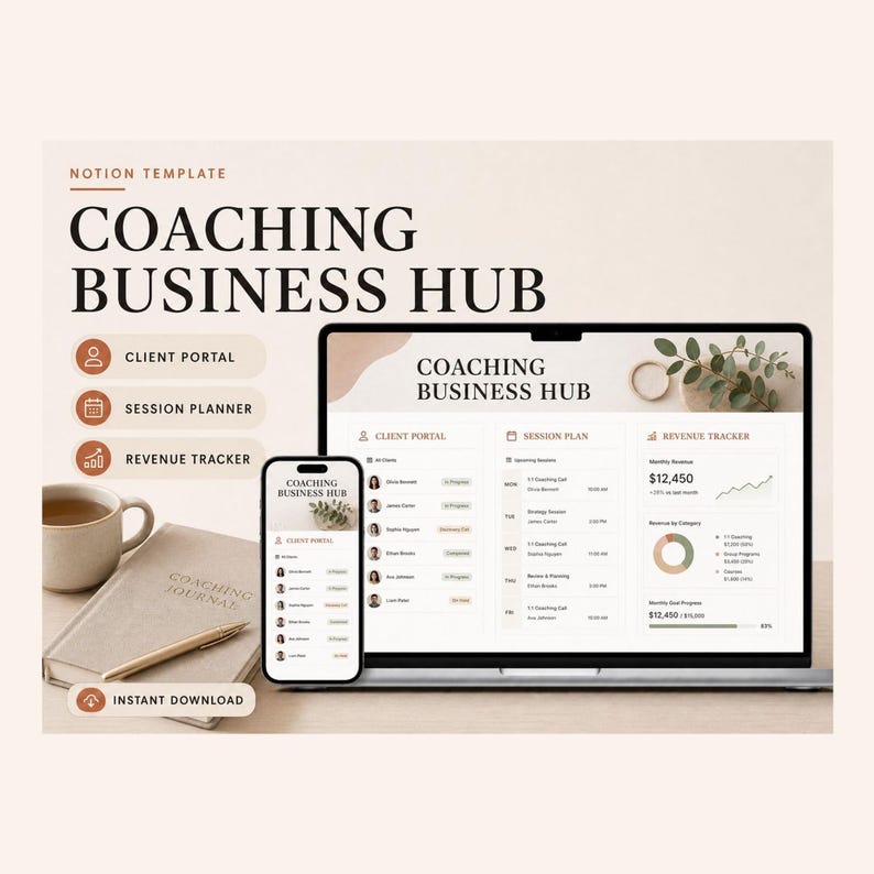 Coaching Business Hub Notion Template – Clients, sessions, packages and renewals in one place image 1