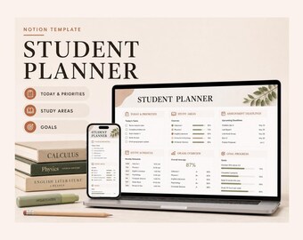 Student Planner Notion Template – Courses, assignments, exams and grades in one place