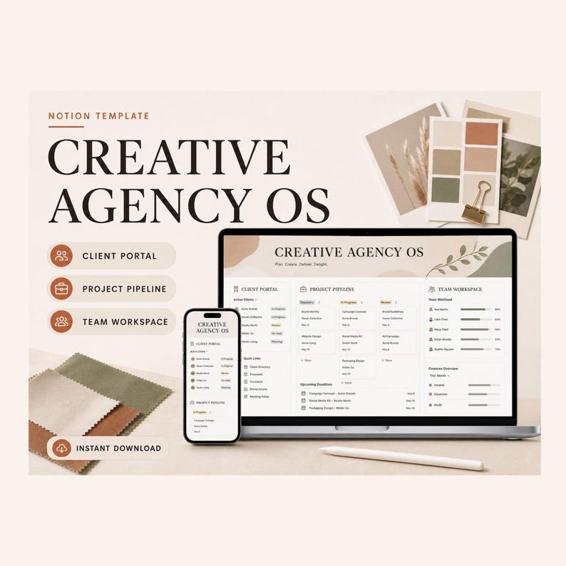 Creative Agency OS Notion Template – Retainers, projects, deliverables and team capacity in one place image 1