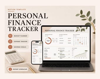 Personal Finance Tracker Notion Template – Budget, Expenses, Savings (Digital Download)