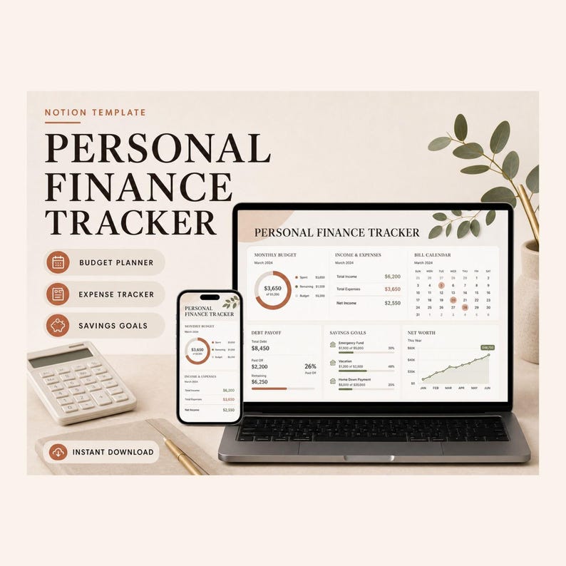 Personal Finance Tracker Notion Template – Budget, Expenses, Savings (Digital Download) image 1