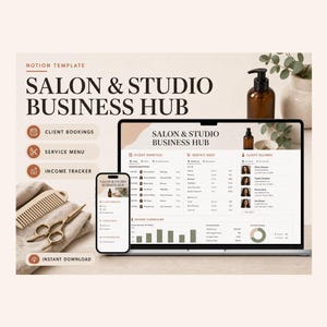 Salon & Studio Business Hub Notion Template – Client Bookings, Income Tracker (Digital Download)