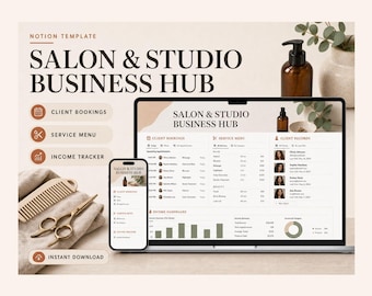 Plantilla Notion para centro de negocios de salones y estudios: reservas de clientes, seguimiento de ingresos (descarga digital)