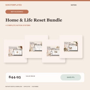 Notion Home Organization Bundle | Life Planner, Family Organizer, Meal Planner (Digital Download)