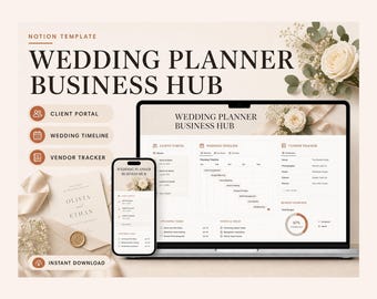 Wedding Planner Business Hub Notion Template – Organize Clients, Budget, Suppliers (Digital Download)