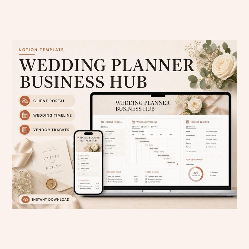 Wedding Planner Business Hub Notion Template – Organize Clients, Budget, Suppliers (Digital Download) image 1