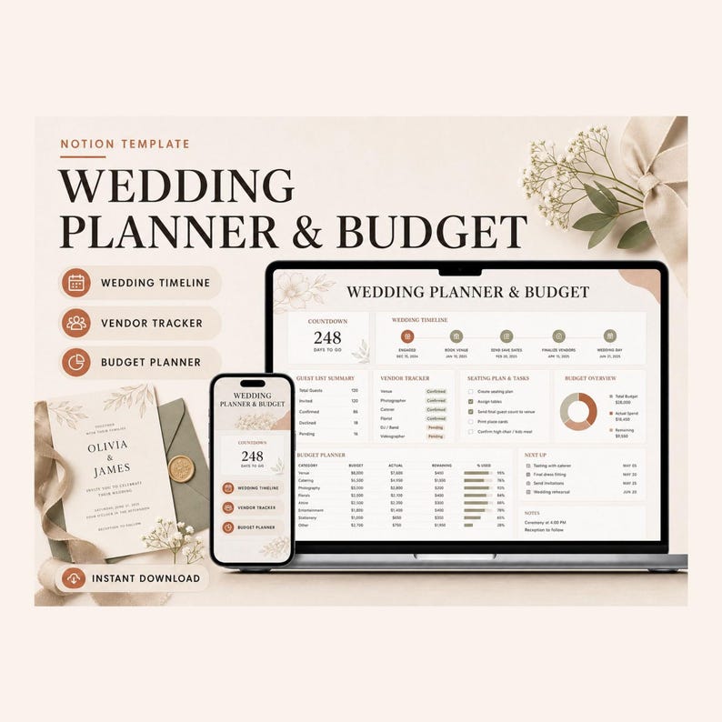 Wedding Planner & Budget Notion Template – Every supplier, payment, guest and to-do for your wedding image 1