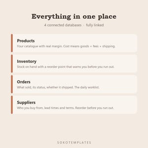 Plantilla de Notion para centro de negocios de comercio electrónico: productos, pedidos, inventario y proveedores en un solo lugar. imagen 3