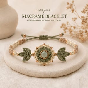 Floral Macrame Bracelet Pattern PDF, Boho Flower Leaf Beaded Bracelet Tutorial, Gemstone Adjustable Jewelry, Digital Download DIY Craft