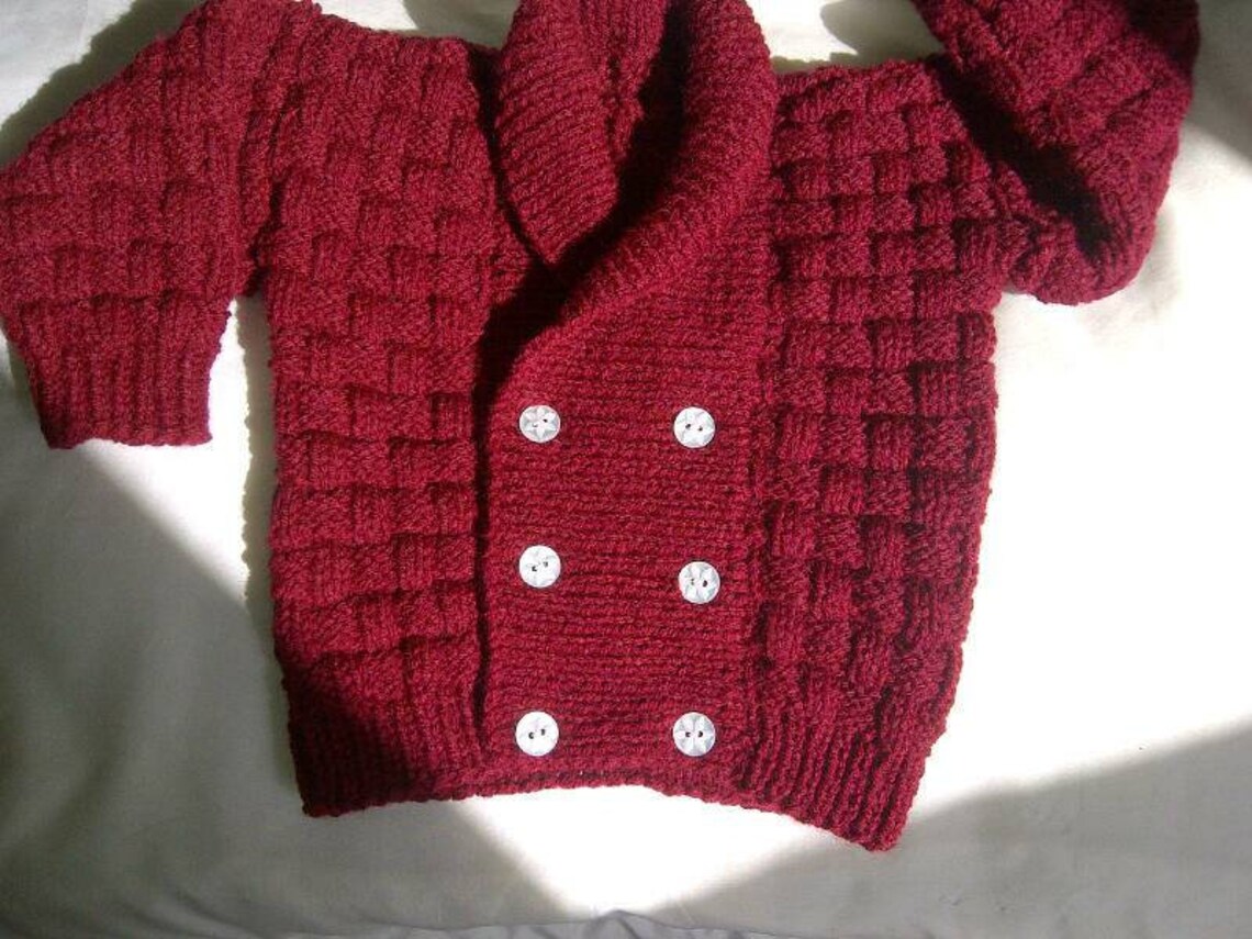 Hand Knitted Baby Boys Navy Blue Double Breasted Cardigan With Etsy