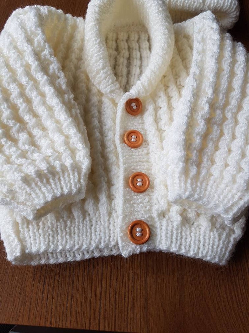 Hand Knitted Cream Baby Boy or Girl Cardigan and Hat Set With Etsy UK