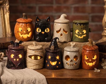 Mummy Halloween Lantern, Monster Candle Holder, Rustic Fall Accent, Coworker Autumn Gift