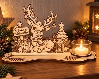 Christmas decoration reindeer with tealight holder made of 3 mm wood | Christmas table decoration | Merry Christmas | Laser-engraved tealight holder