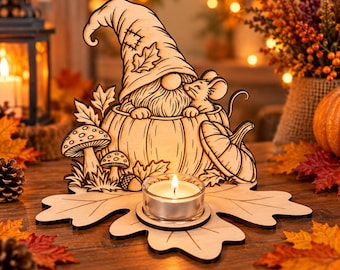 Tealight holder gnome autumn decoration wooden decoration mushrooms pumpkin tealight autumn decoration table decoration gift idea