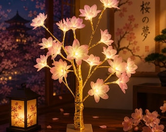 Lámpara LED con forma de flor de camelia – Luz nocturna a pilas Golden Birch, 18 LED, 50 cm, decoración para dormitorio y mesa de boda