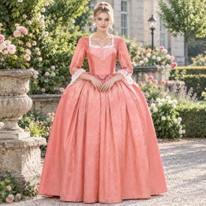 Roze jurk in Regency-stijl, Victoriaanse historische galajurk, romantisch vintage kostuum, cottagecore baljurk, tuinfeestjurk, jurk in historische stijl