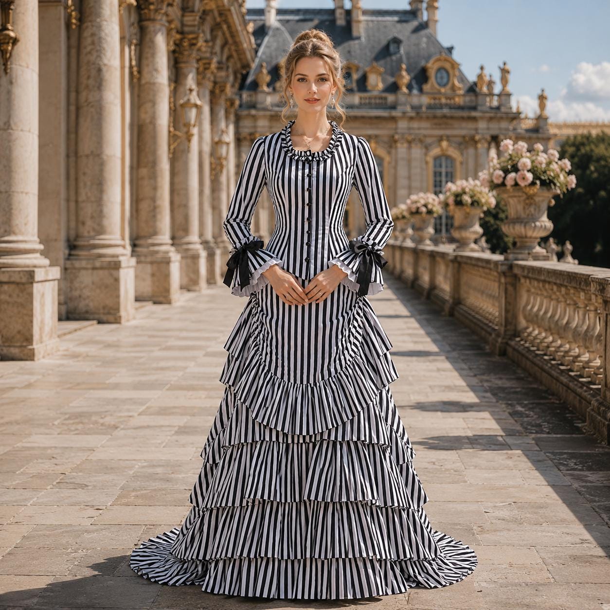 black and white striped dress halloween costume embroidered evening dress