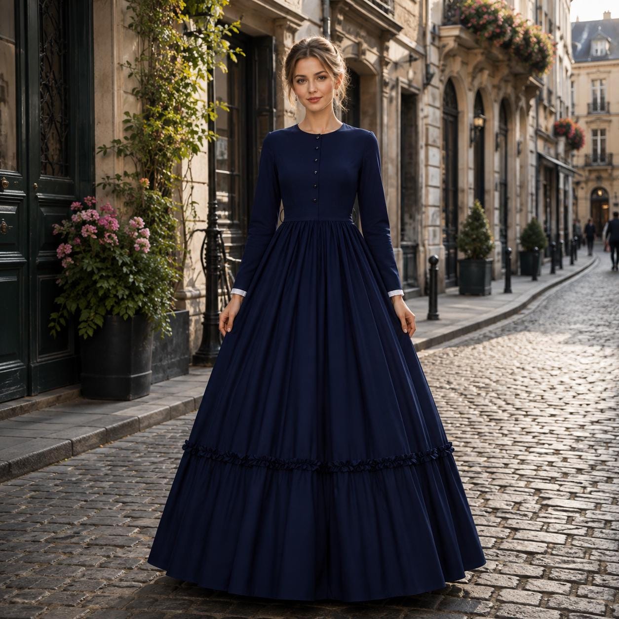 navy blue dress vintage Formal Perfect for themed events Unnamed record Classic A Line Jeans Chest Size:40