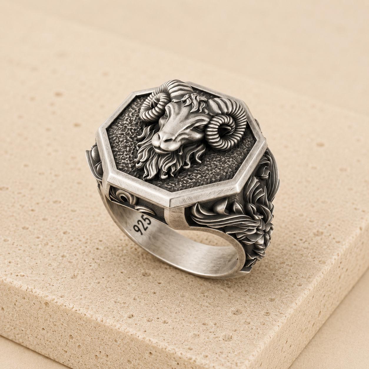 Mens Silver Goat Head Bikers Ring - Etsy