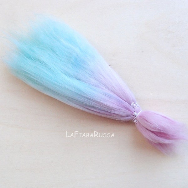Doll hair Suri Alpaca combed rainbow dyed locks 25 gr ombre lilac mint color for reroot reborn, bjd, MSD, momoco, by lafiabarussa