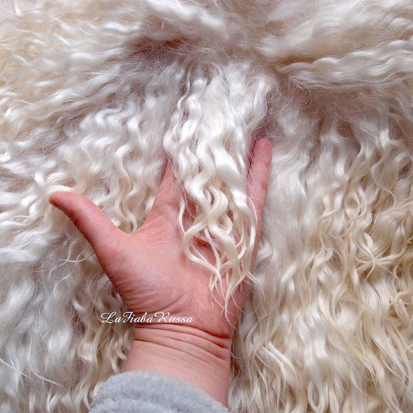 Angora mohair Lamb skin 13-17 cm Doll Hair white cream locks goat skin premium hair for reroot Reborn blythe pullip pukifee lati wig weft