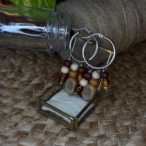 Handmade Hoop Earrings – Autumn Leaves | Ceramic & Wood Beads | Stainless Steel Jewelry | Nature Inspired | One of a Kind | Boho