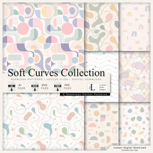 Soft Curves Collection | 8 Seamless Minimal Pastel Patterns | Abstract Geometric Digital Paper | Organic Repeat for Fabric & Wallpaper