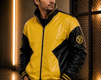 Comic Cosplay Jacket | Xmen Inspired Mutant Leather Jacket | Yellow & Black Leather Jacket