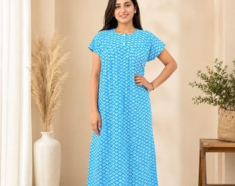 Conjunto de camisola de algodão indiano, roupa de dormir feminina