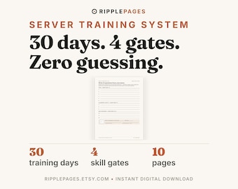 Restaurant Server Training Manual, 30-Day Waitstaff Onboarding Checklist, Skill Sign-off System (Printable PDF)