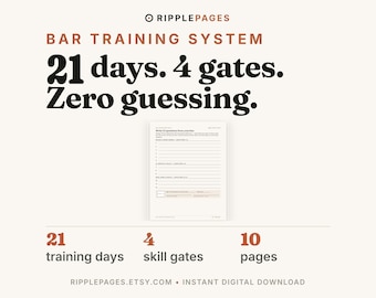 Bartender Training Manual, 21-Day Bar Staff Onboarding Checklist, Skill Sign-off System (Printable PDF)
