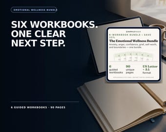 Emotional Wellness Workbook Bundle, 6 Self-Help PDFs (Anxiety, Grief, Confidence)