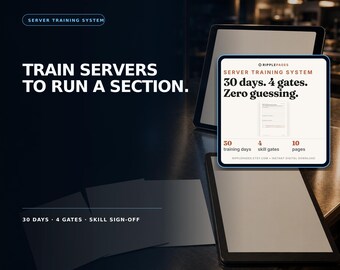 Restaurant Server Training Manual, 30-Day Waitstaff Onboarding Checklist, Skill Sign-off System (Printable PDF)