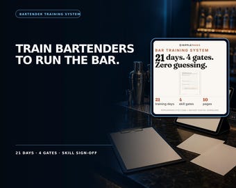 Bartender Training Manual, 21-Day Bar Staff Onboarding Checklist, Skill Sign-off System (Printable PDF)