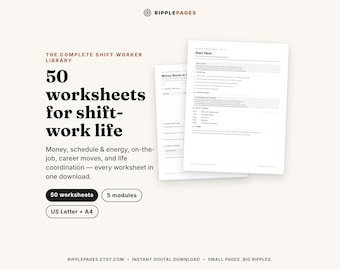 Shift Worker Planner Bundle, 50 Printable Worksheets for Variable Income & Rotating Schedules